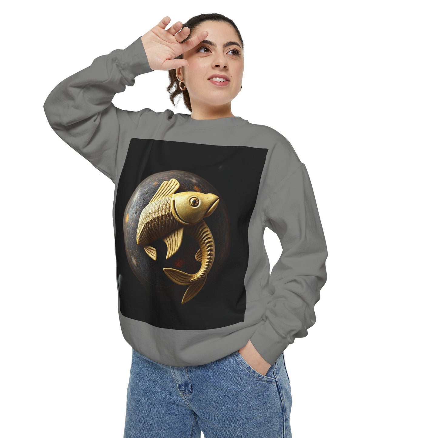 Garment-Dyed Sweatshirt, Unisex, Space Animal Design v1, Pisces