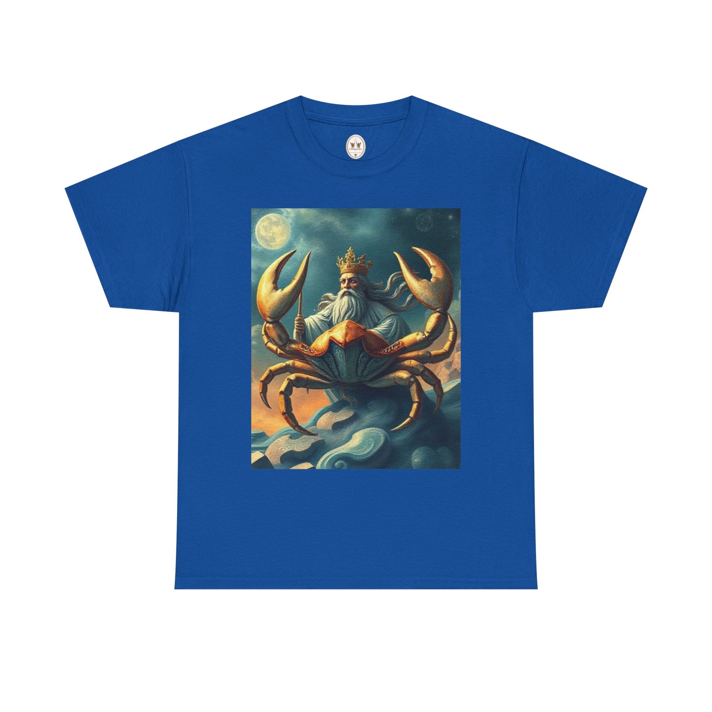 Unisex Heavy Cotton T-Shirt, Crustacean King v1, Cancer Zodiac Design