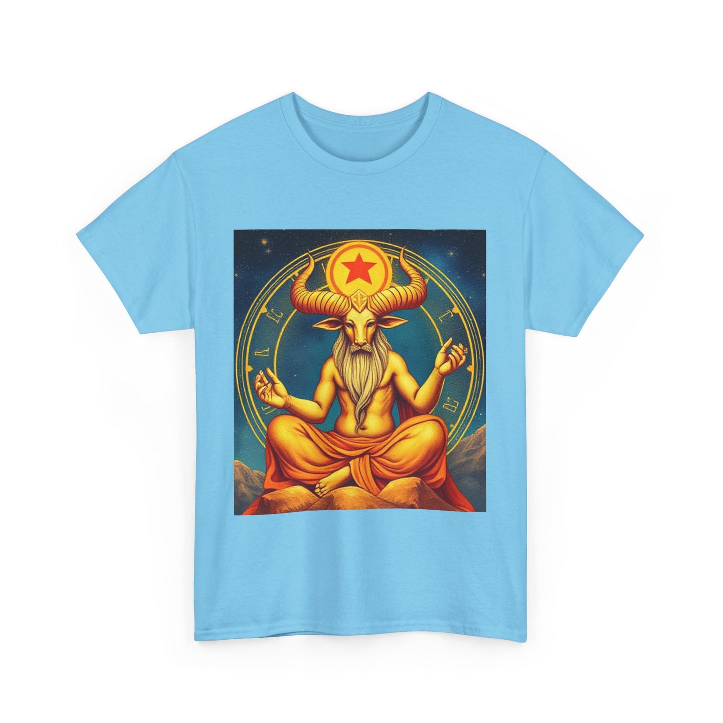 Unisex Heavy Cotton T-Shirt, Meditating Bull, Taurus Zodiac Design