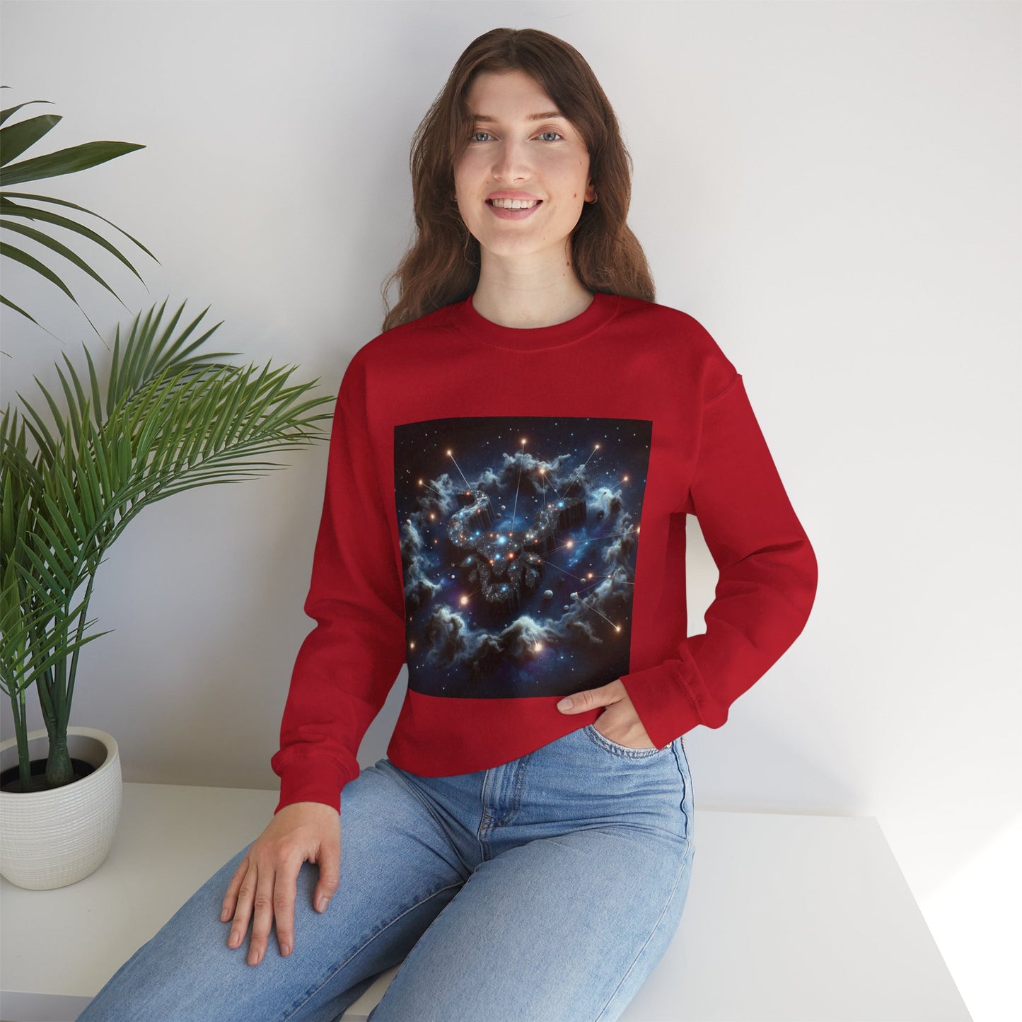 Unisex Heavy Blend™ Crewneck Sweatshirt, Space Bullhead, Taurus Zodiac Design