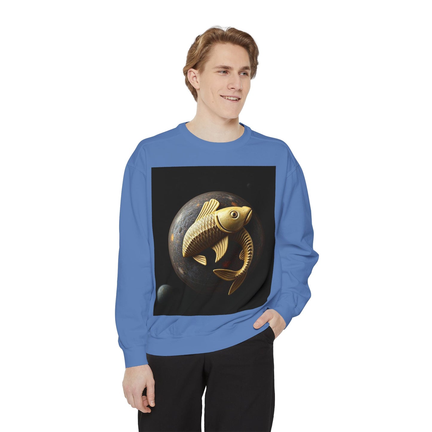Garment-Dyed Sweatshirt, Unisex, Space Animal Design v1, Pisces