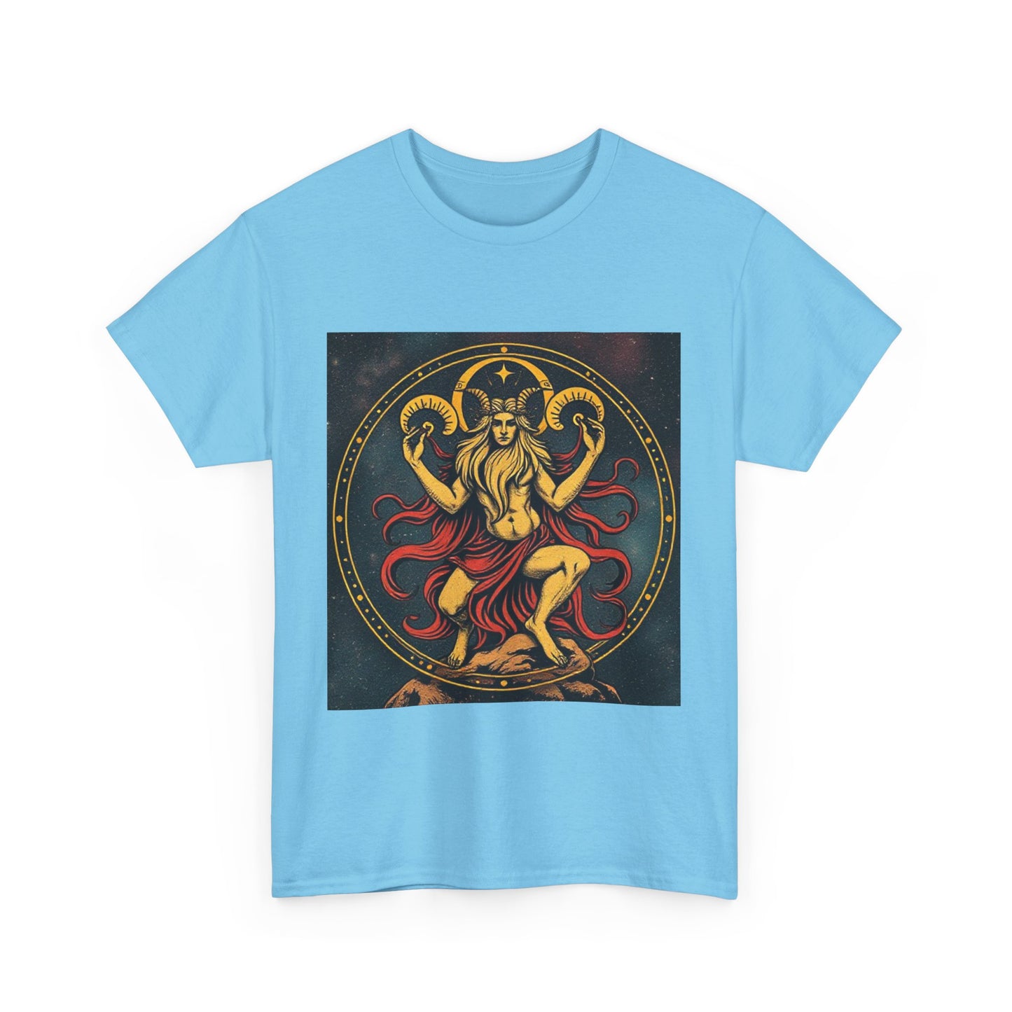 Unisex Heavy Cotton T-Shirt, Aries God 3v, Zodiac Design