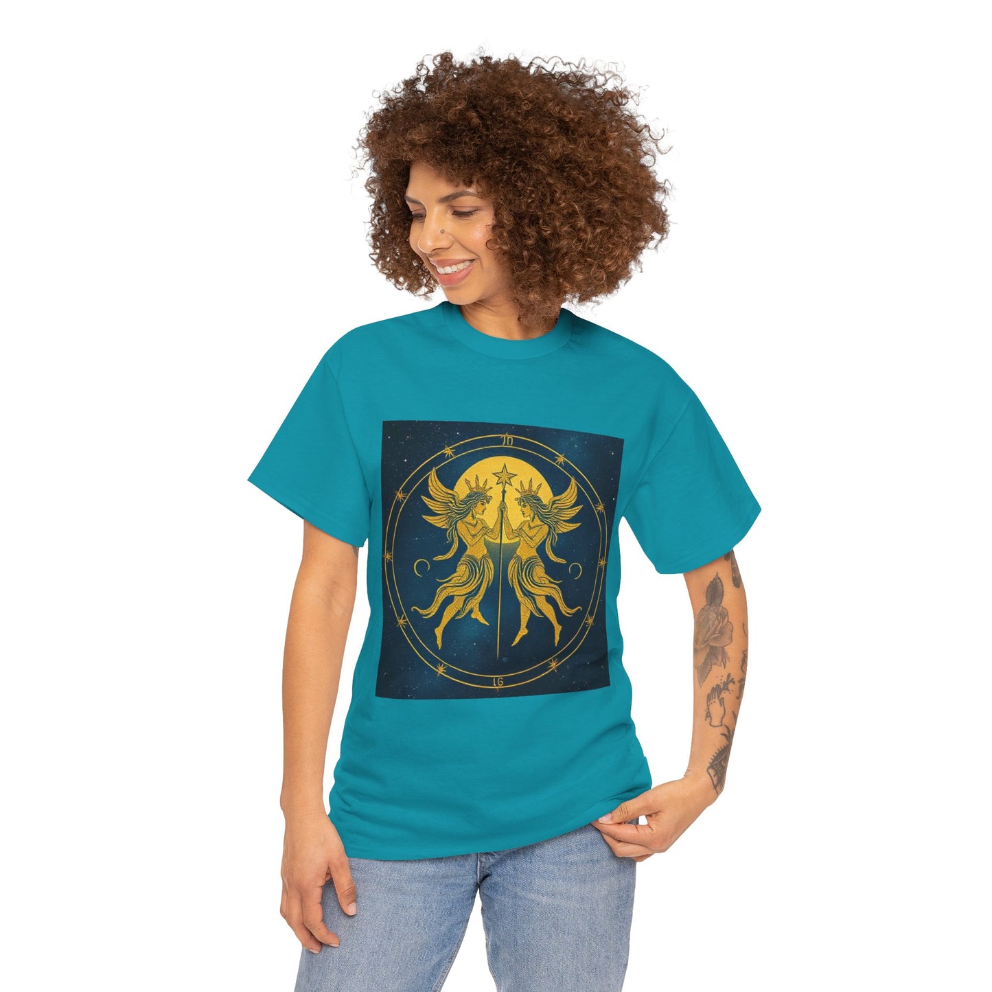Unisex Heavy Cotton T-Shirt, Space Angel Twins v4, Gemini Zodiac Design