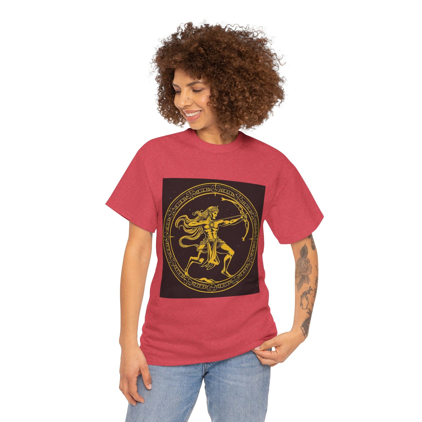 Unisex Heavy Cotton T-Shirt, Mythical Faun/Satyr v1, Sagittarius Zodiac Design