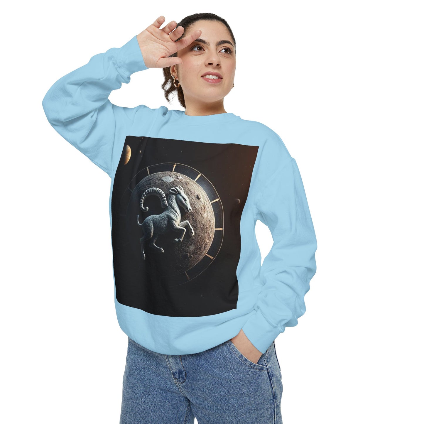 Garment-Dyed Sweatshirt, Unisex, Space Animal Design, Aries