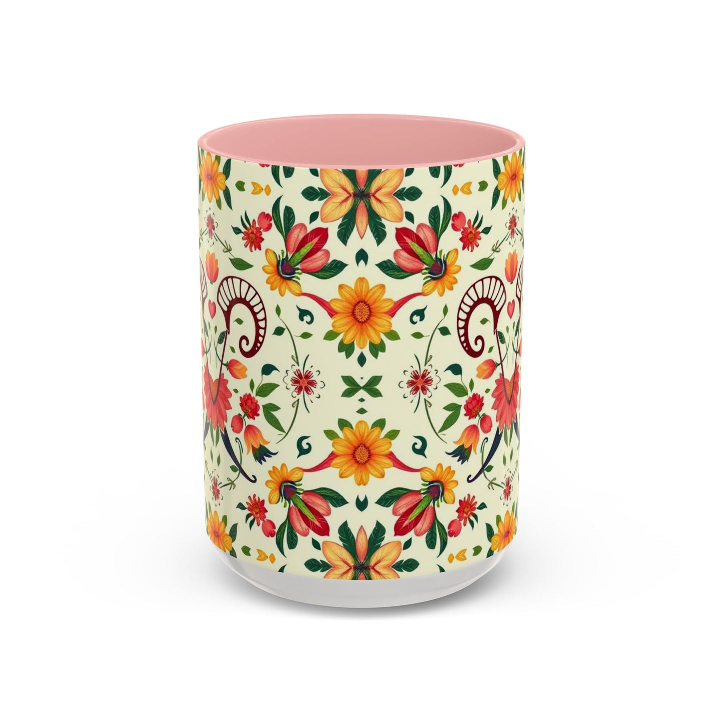 Accent Coffee Mug, Aries, Zodiac, Flower Pattern, (11, 15oz)