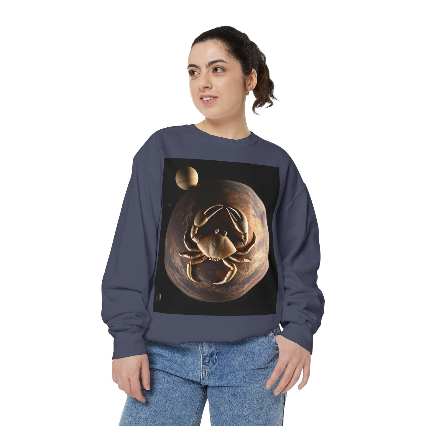 Garment-Dyed Sweatshirt, Unisex, Space Animal Design v1, Cancer