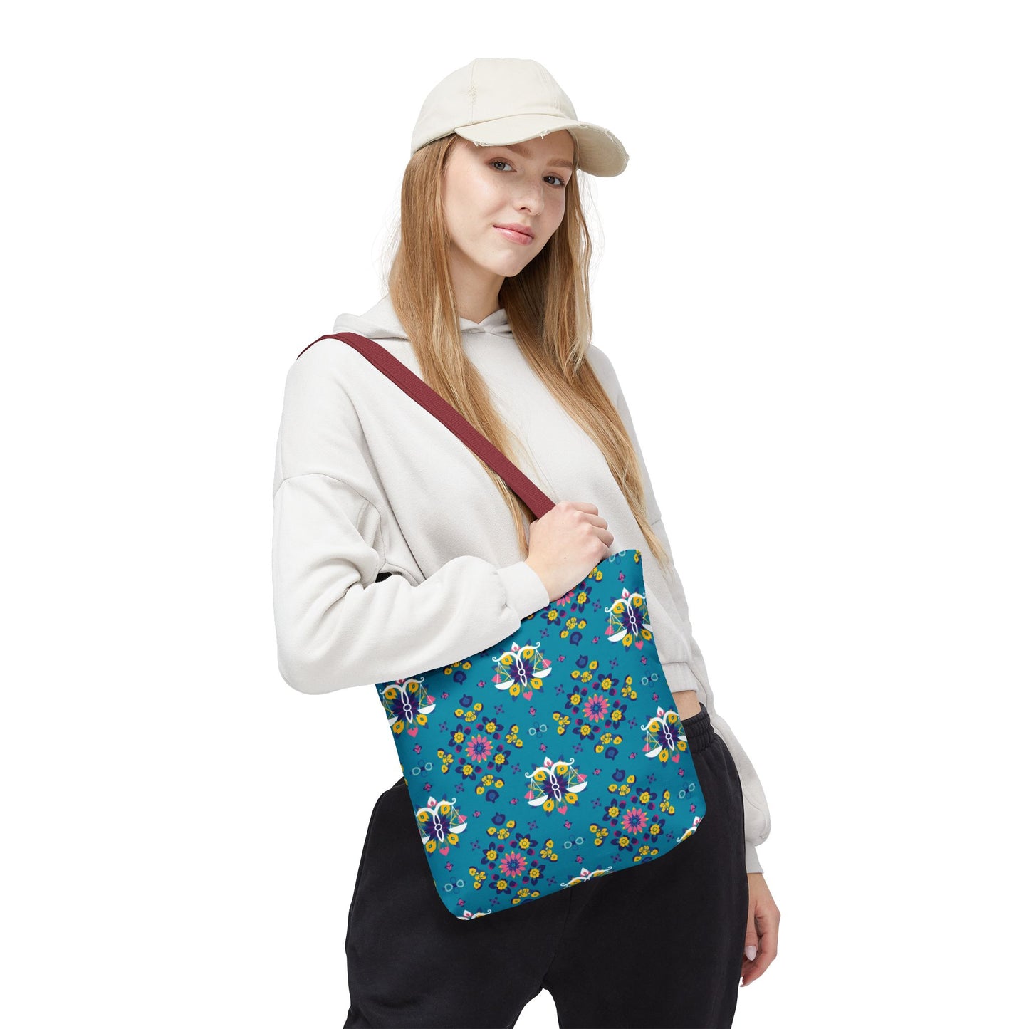 Tote Bag (AOP), Libra, Zodiac v1, Flower Pattern