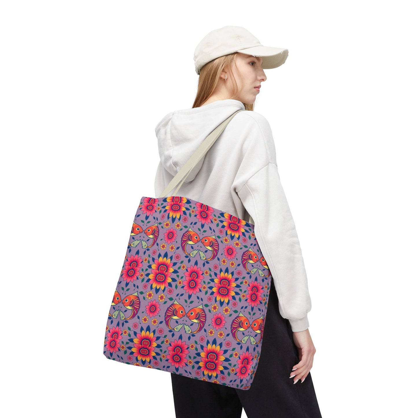 Tote Bag (AOP), Pisces, Zodiac v2, Flower Pattern