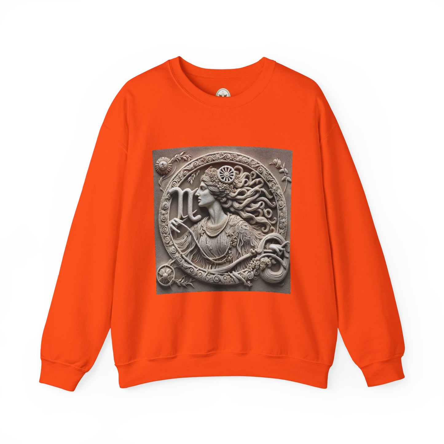 Unisex Heavy Blend™ Crewneck Sweatshirt, Stone Carving, Virgo Zodiac Design