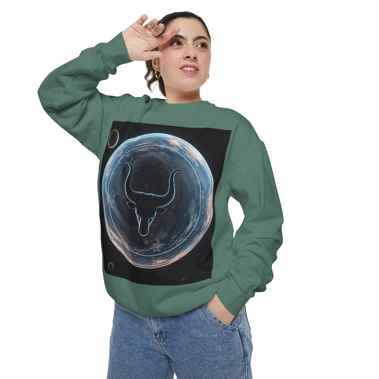 Garment-Dyed Sweatshirt, Unisex, Space Animal Design, Taurus
