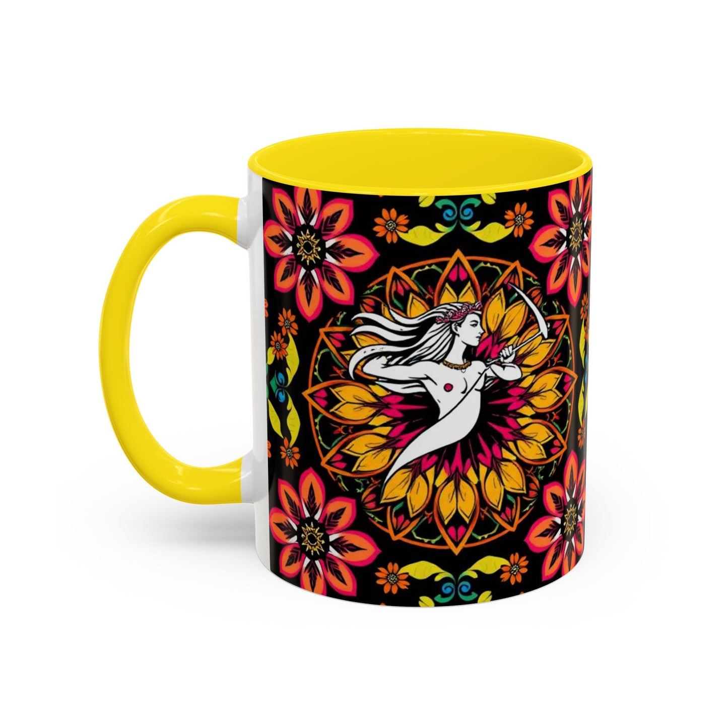 Accent Coffee Mug, Sagittarius, Zodiac v2. Flower Pattern, (11, 15oz)