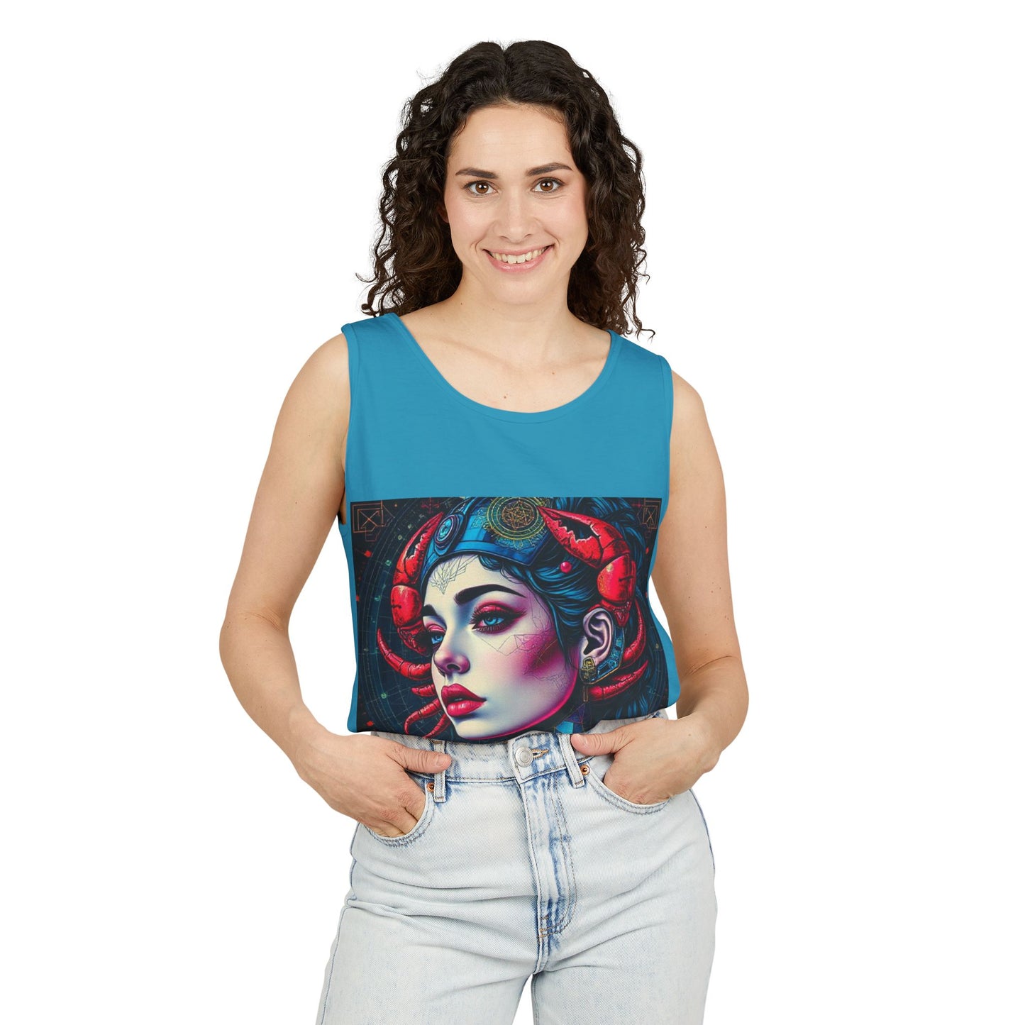 Unisex Garment-Dyed, Tank Top, Cancer, Pop Art v1, 100% US cotton