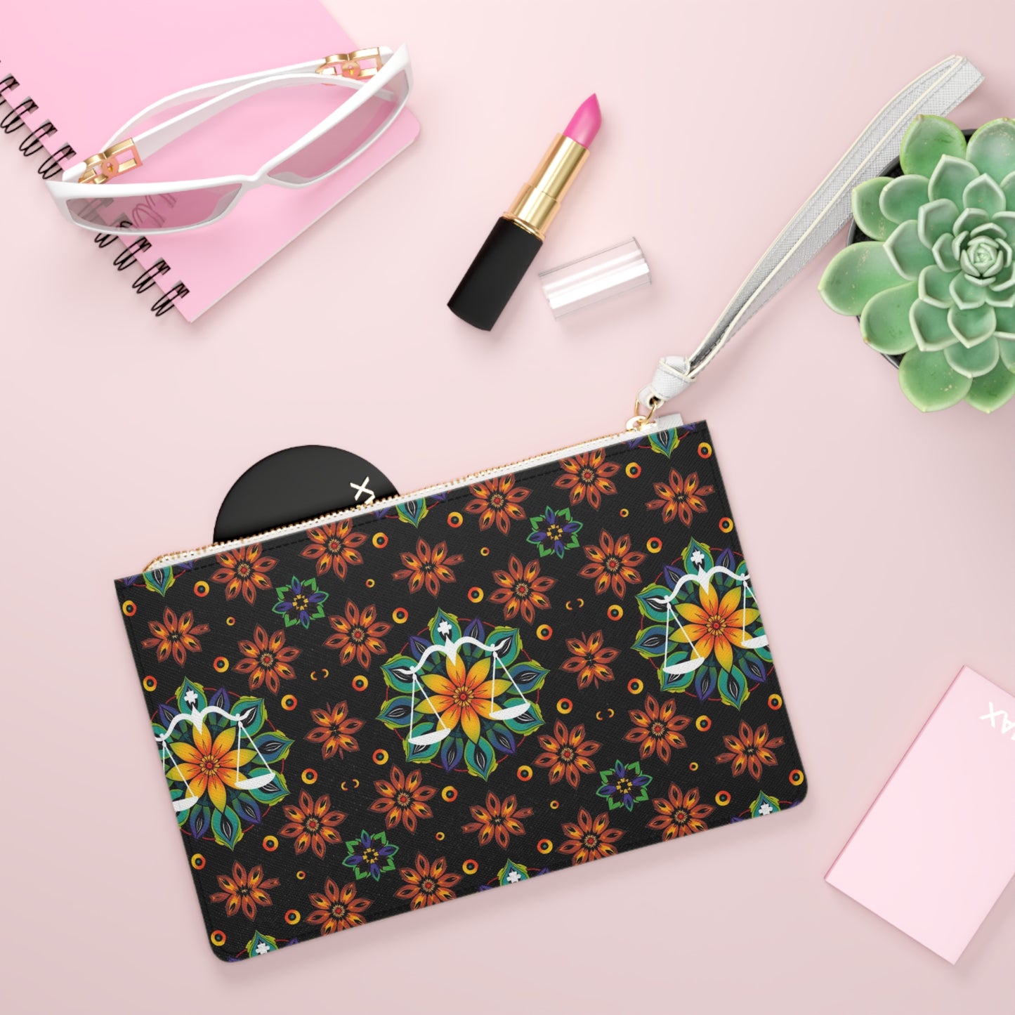 Clutch Bag, Libra, Zodiac, Flower Pattern