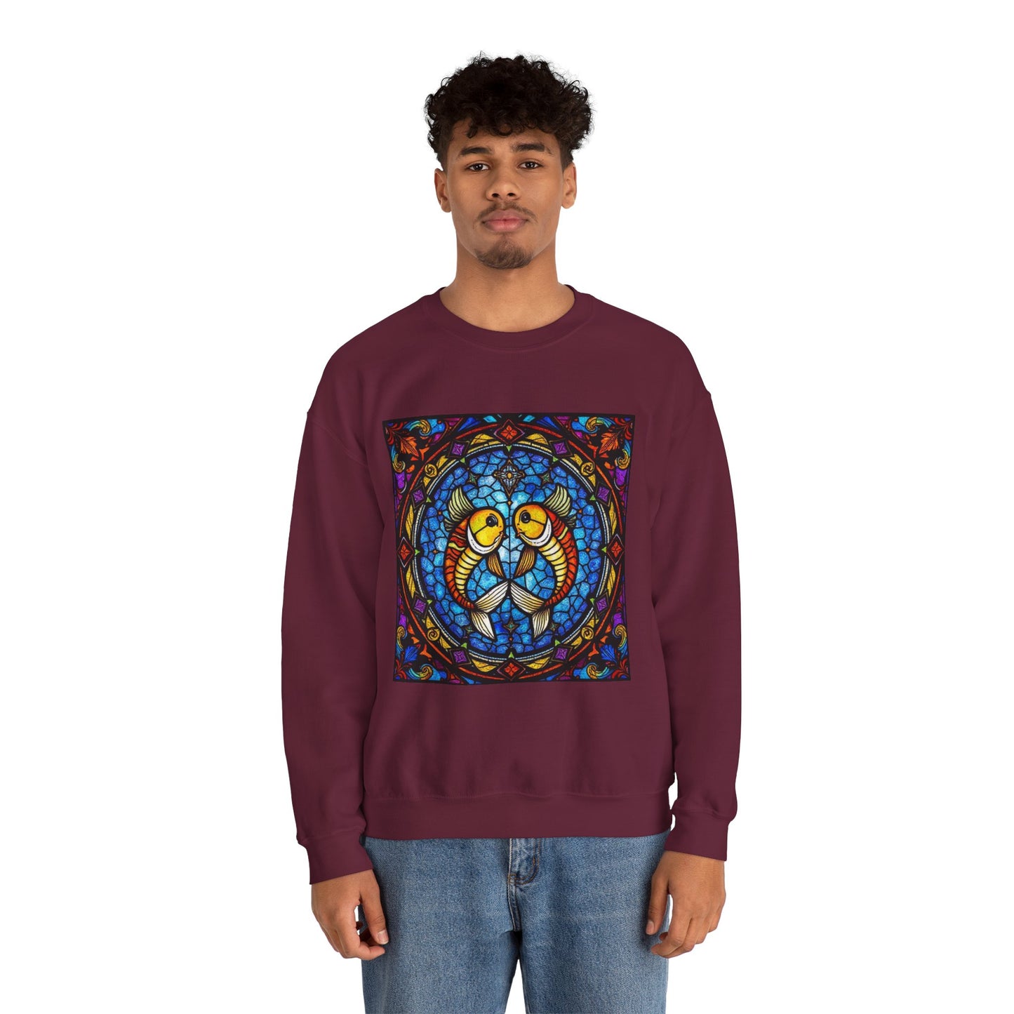 Unisex Heavy Blend™ Crewneck Sweatshirt, Glass 1, Pisces Zodiac Design