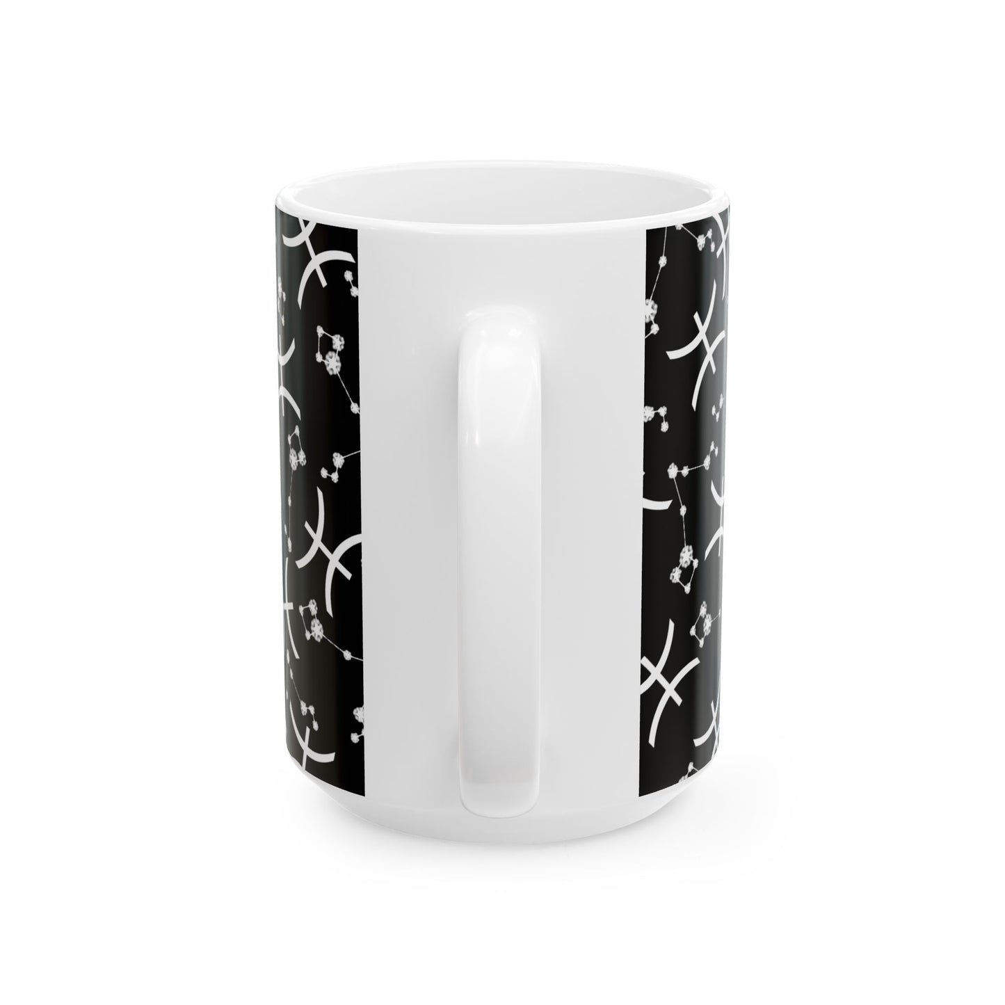Ceramic Mug, (11oz, 15oz), Ceramic Coffee Mug, Black AOP, Pisces Zodiac Design