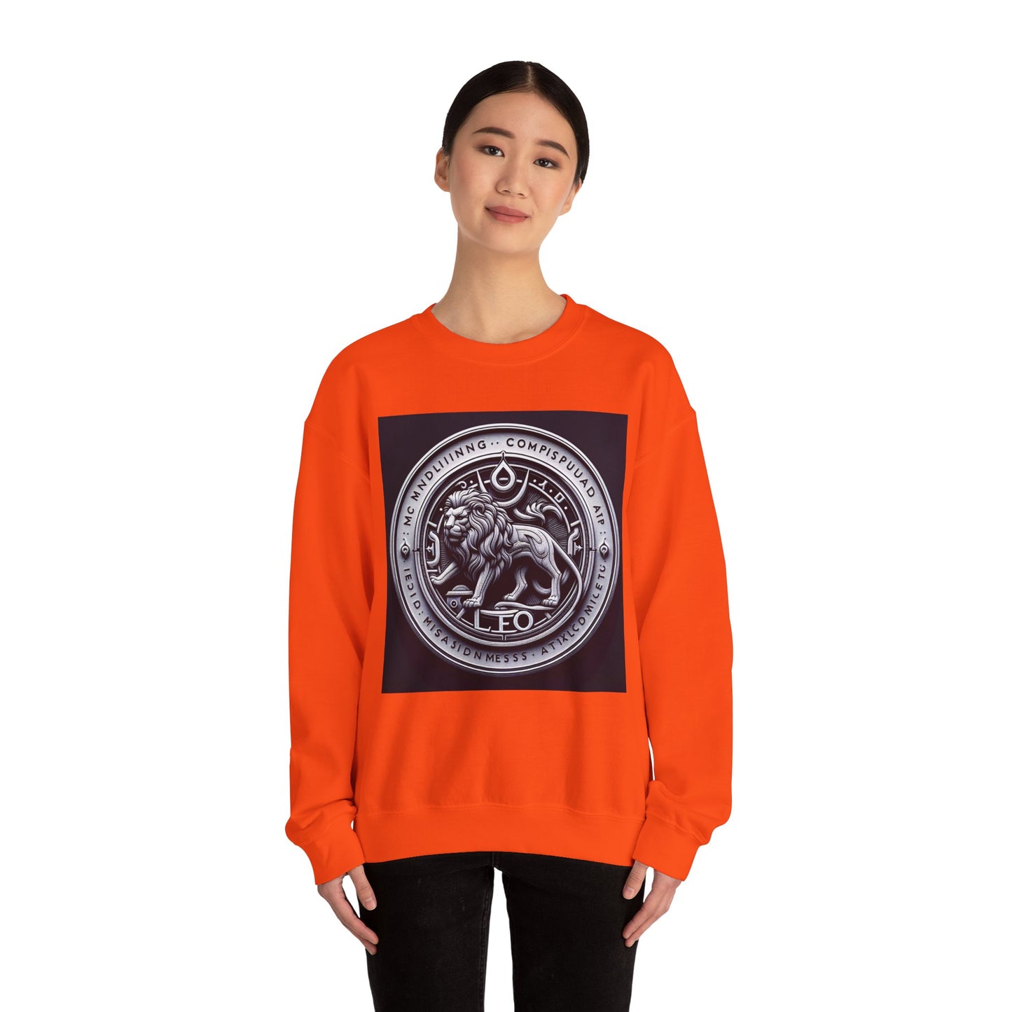Unisex Heavy Blend™ Crewneck Sweatshirt, Lion Coin, Leo Zodiac Design