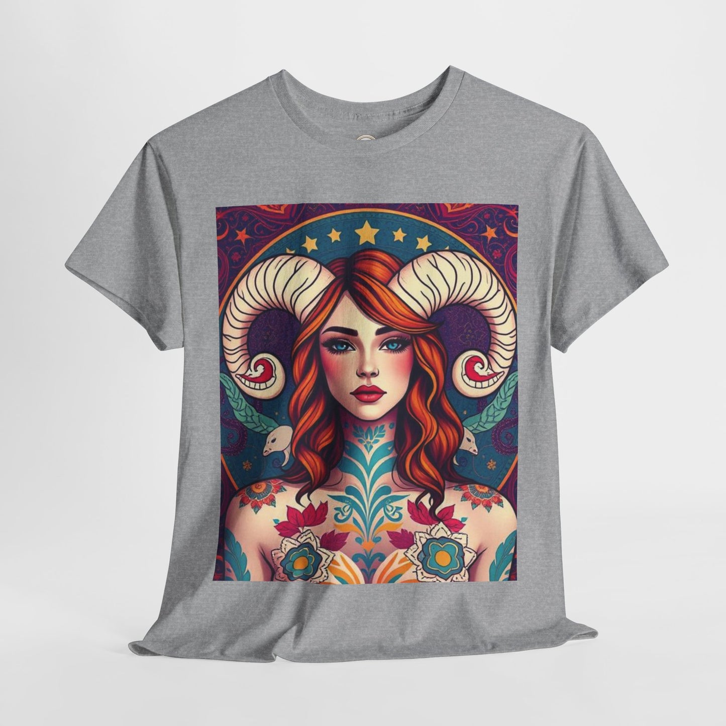 Unisex Heavy Cotton T-Shirt, Aries, Zodiac v1, Sexy Art