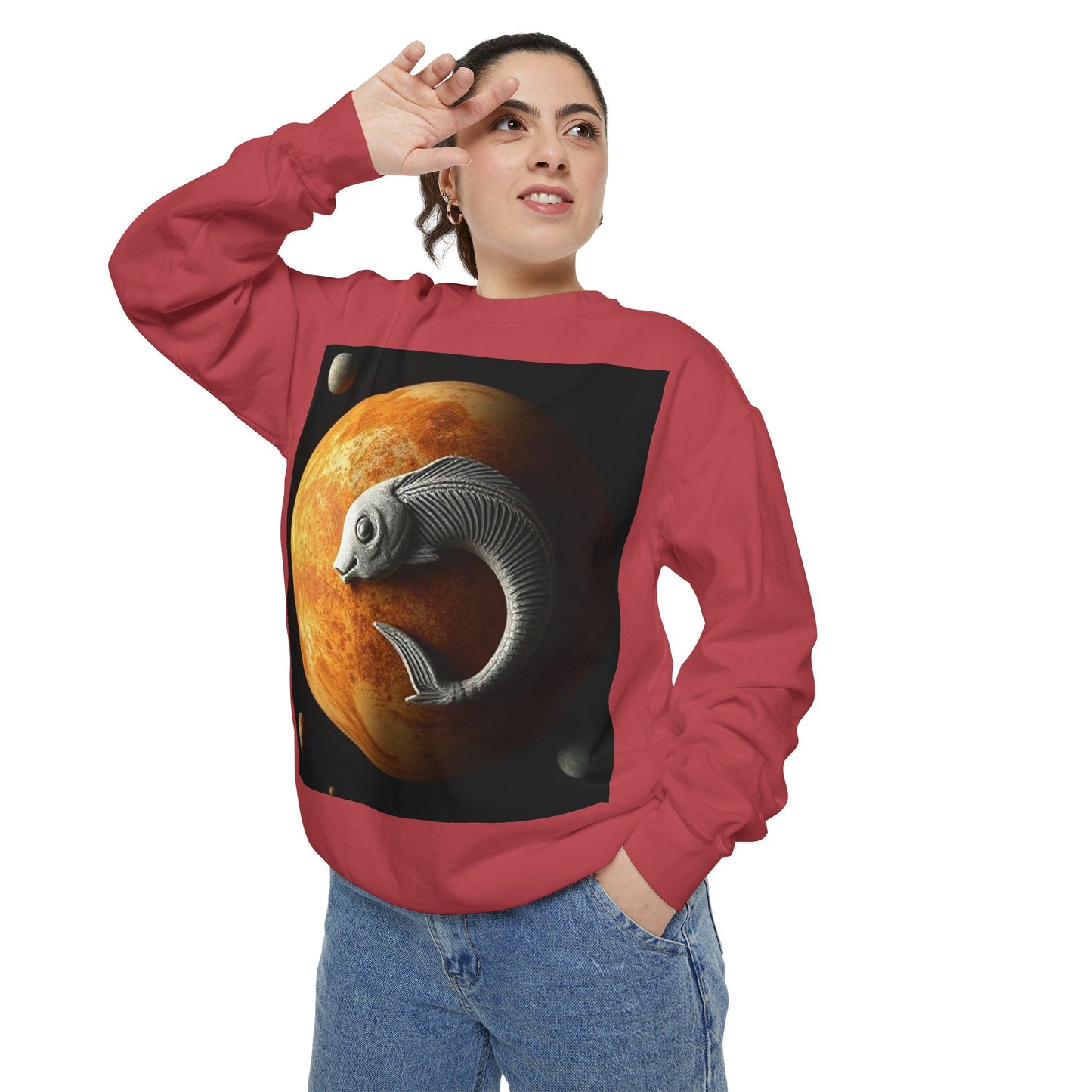 Garment-Dyed Sweatshirt, Unisex, Space Animal Design, Pisces