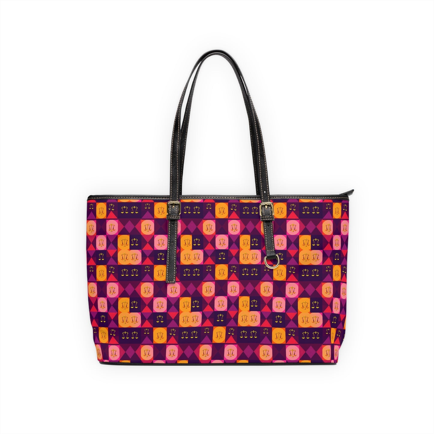Leather Shoulder Bag, Libra, Zodiac v1, Shapes Pattern