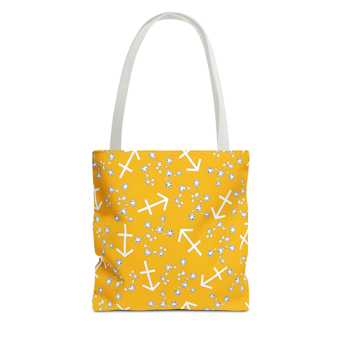 Tote Bag, Sagittarius Zodiac Sign, AOP, (Yellow, White Print)