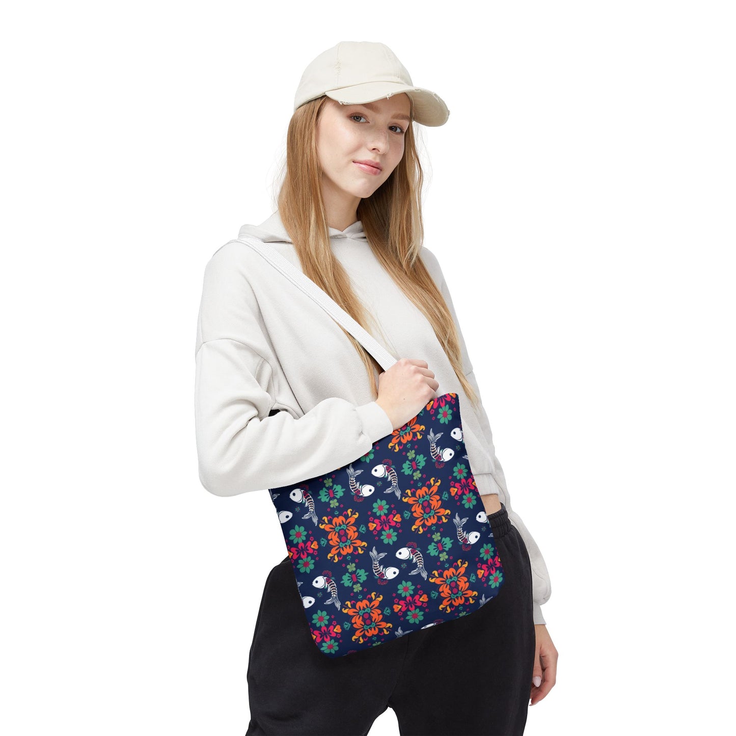 Tote Bag (AOP), Pisces, Zodiac, Flower Pattern