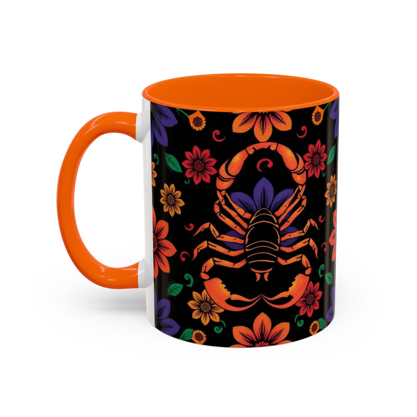 Accent Coffee Mug, Scorpio, Zodiac. Flower Pattern, (11, 15oz)