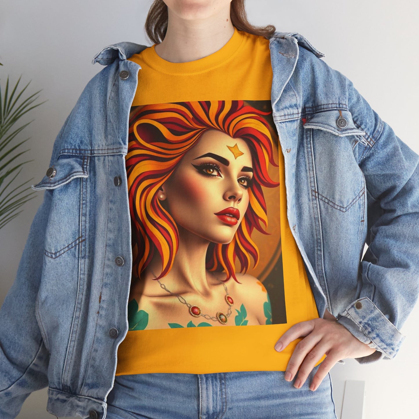 Unisex Heavy Cotton T-Shirt, Leo, Zodiac v3, Sexy Art