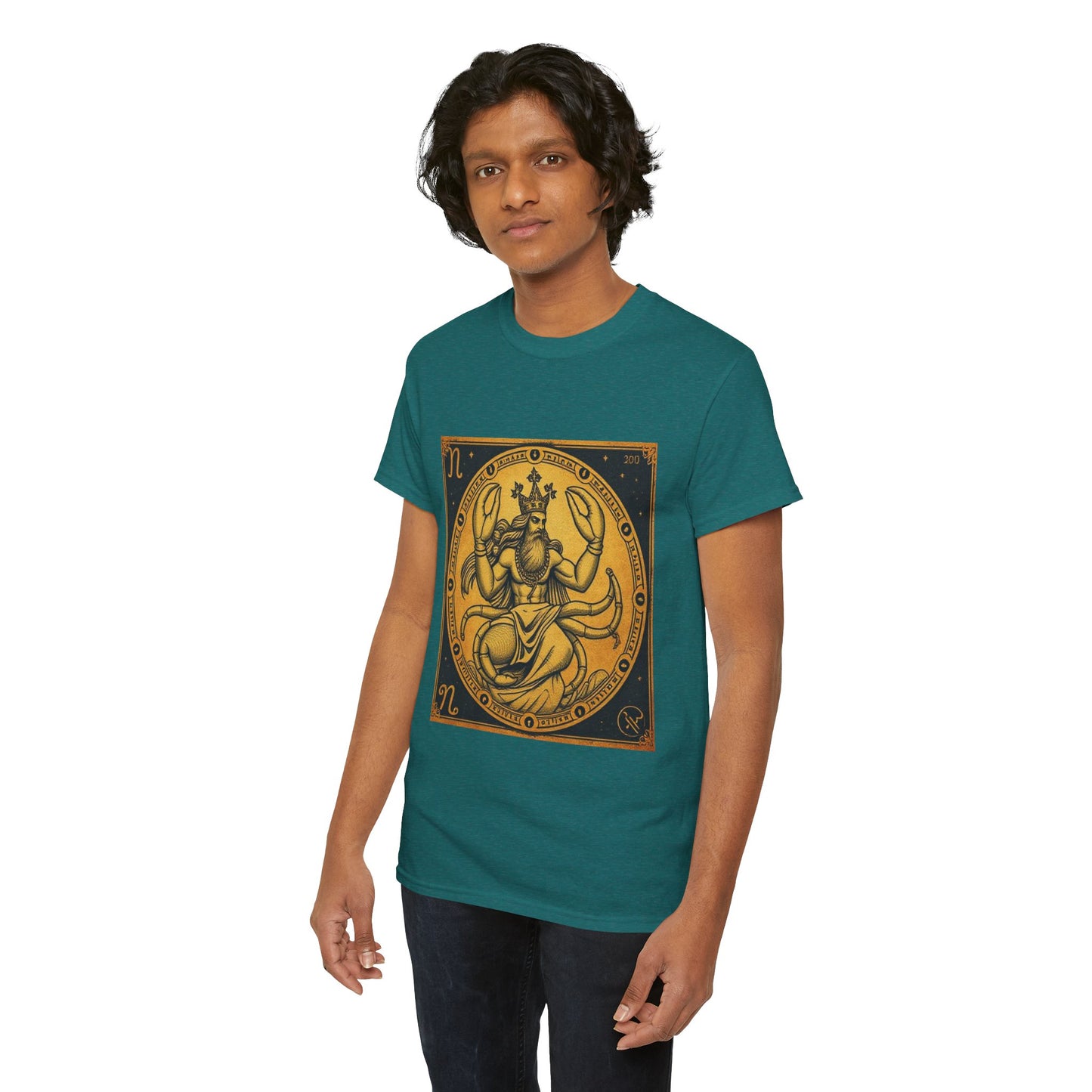 Unisex Heavy Cotton T-Shirt, Crab King v1, Cancer Zodiac Design