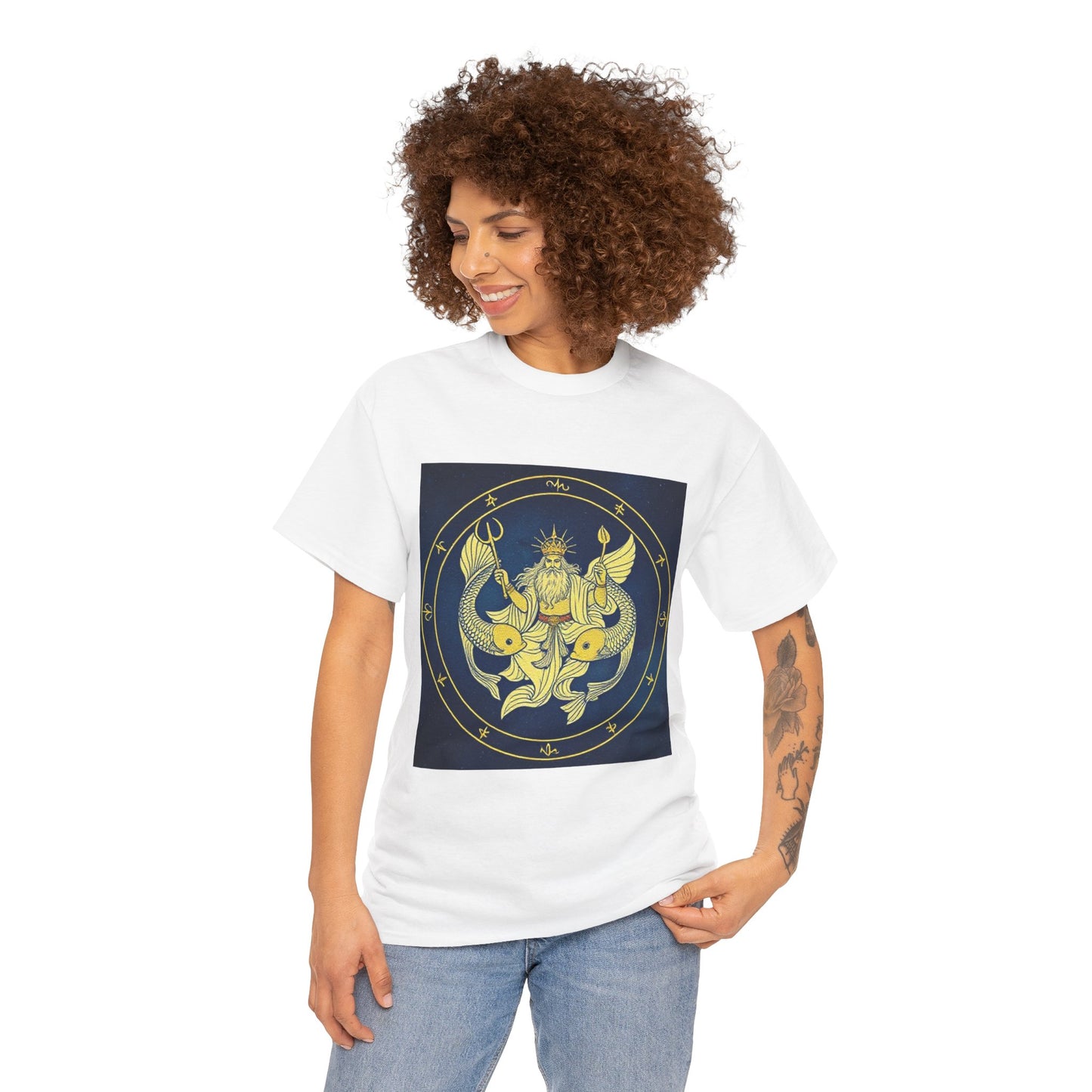 Unisex Heavy Cotton T-Shirt, King of Pisces, Zodiac Design