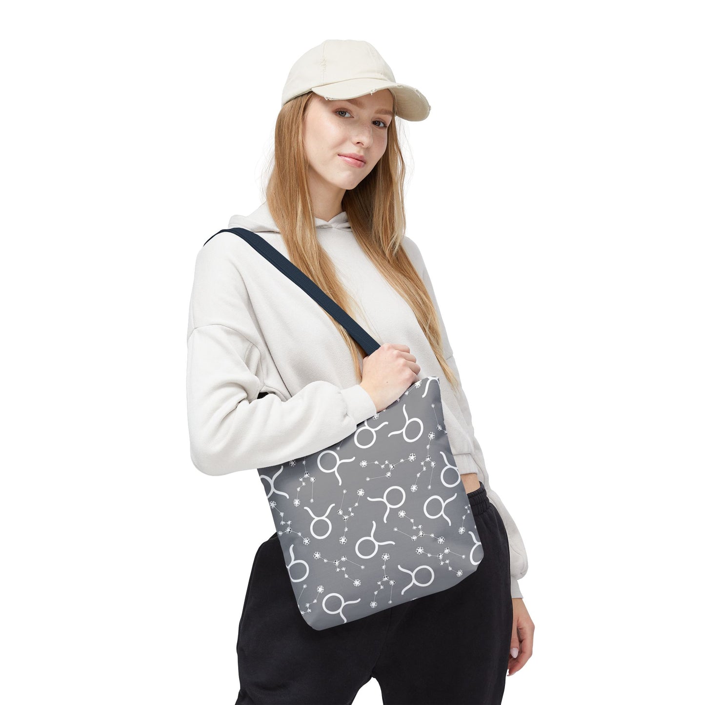 Tote Bag, Taurus Zodiac Sign, AOP, (Grey, White)
