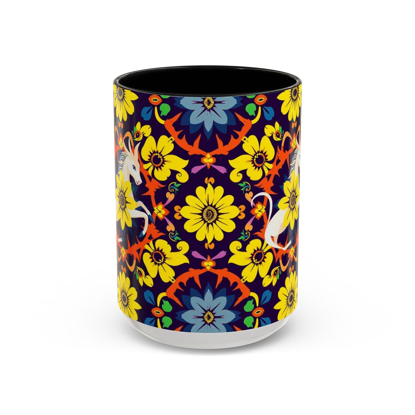 Accent Coffee Mug, Aquarius, Zodiac v1, Flower Pattern, (11, 15oz)