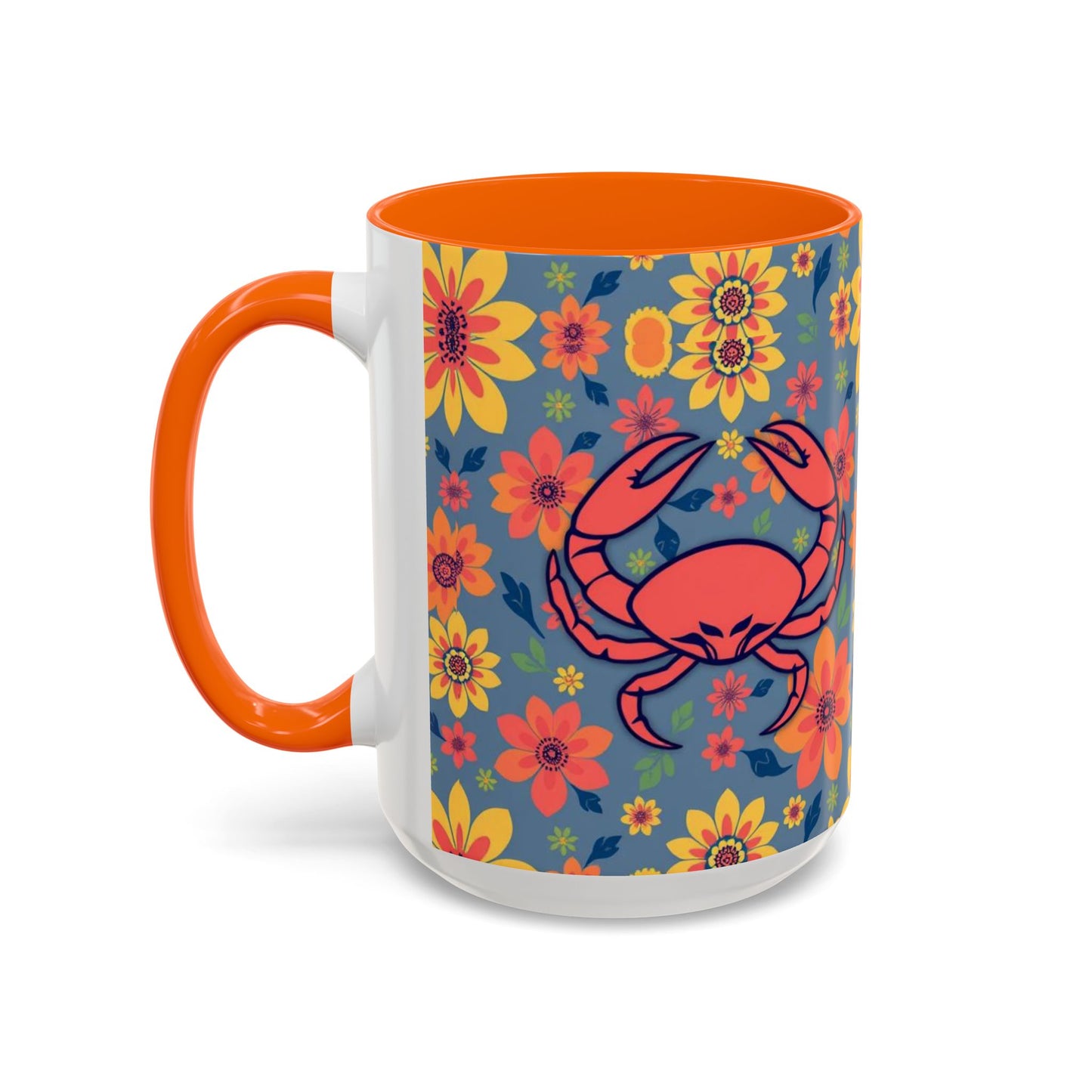 Accent Coffee Mug, Cancer, Zodiac v1, Flower Pattern, (11, 15oz)