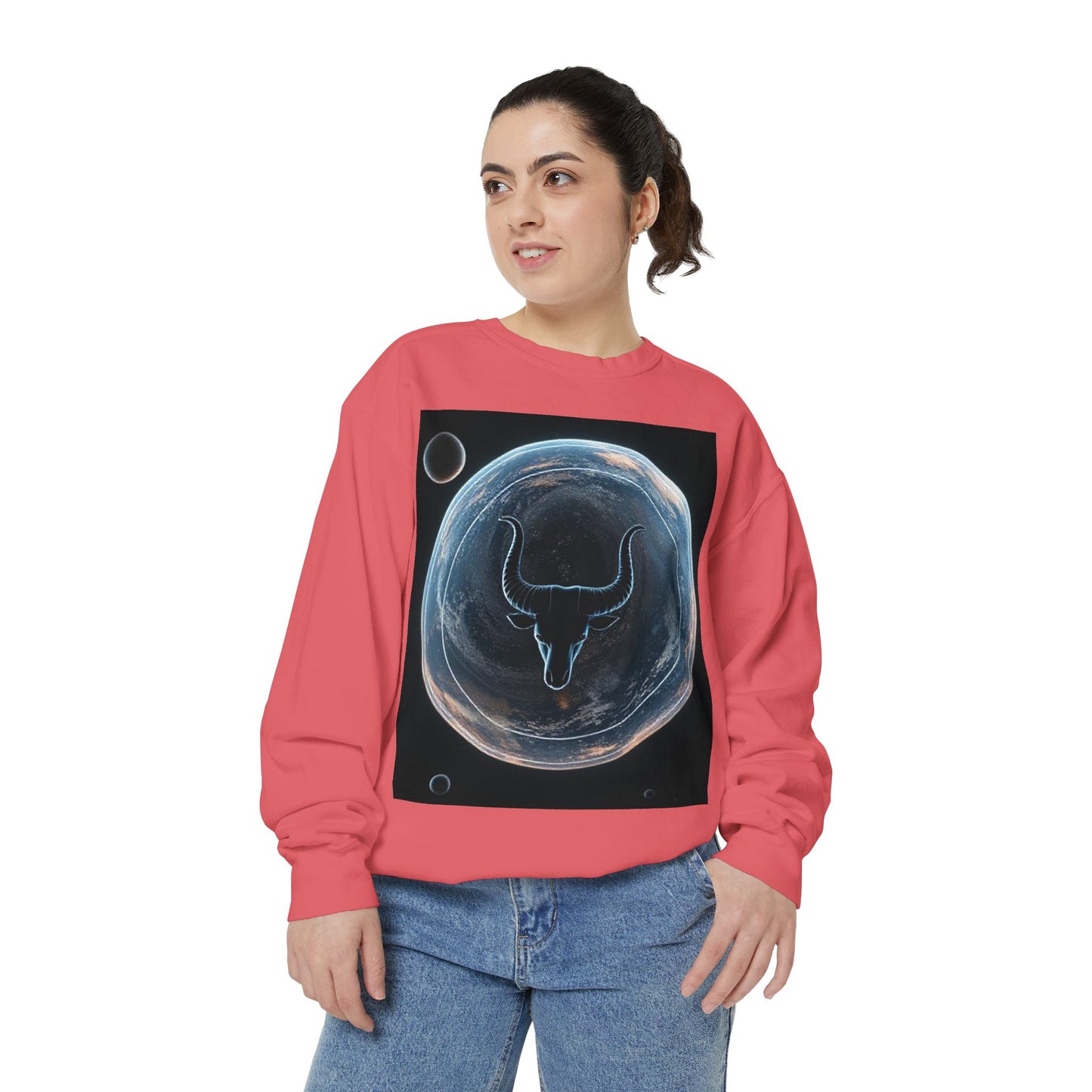 Garment-Dyed Sweatshirt, Unisex, Space Animal Design, Taurus