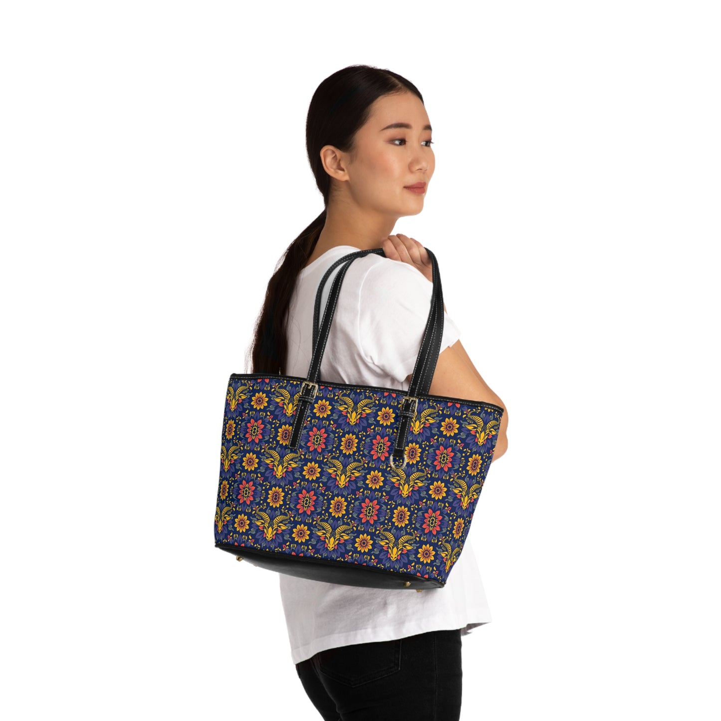 Leather Shoulder Bag, Taurus, Zodiac, Flower Pattern