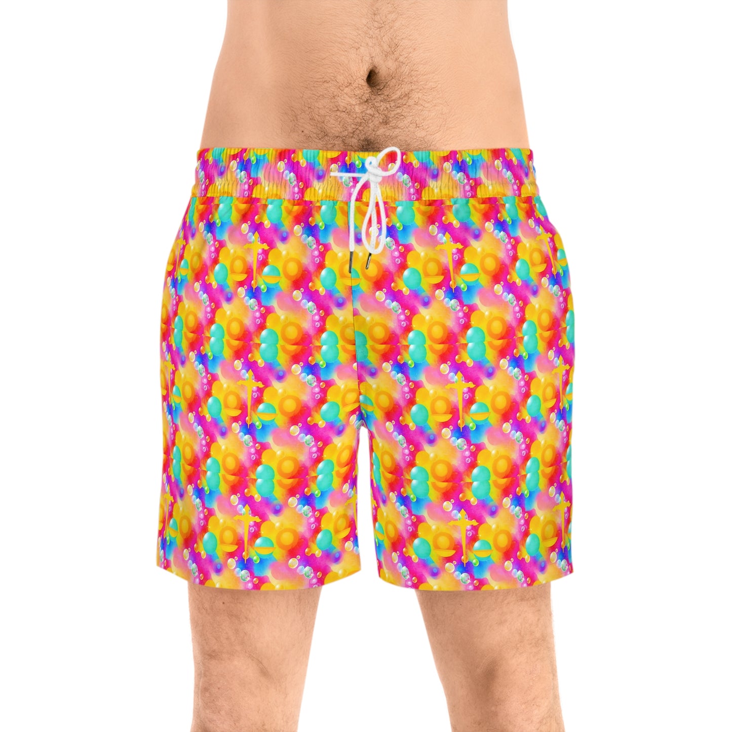 Men's Mid-Length Swim Shorts, (AOP), Libra, Zodiac v2, Bubble Pattern