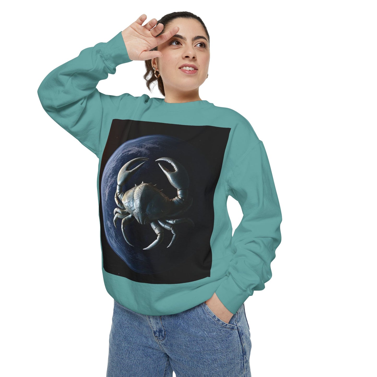 Garment-Dyed Sweatshirt, Unisex, Space Animal Design, Cancer