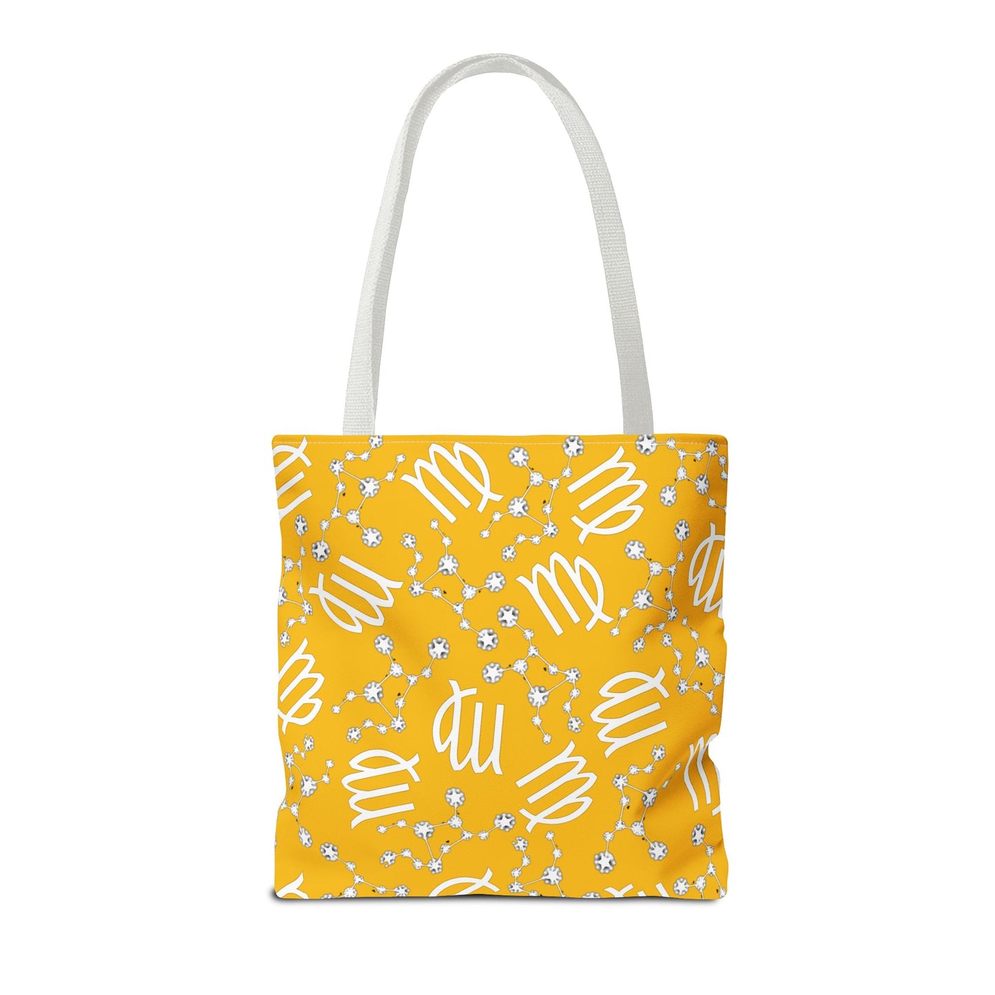 Tote Bag, Virgo Zodiac Sign, AOP, (Yellow White)