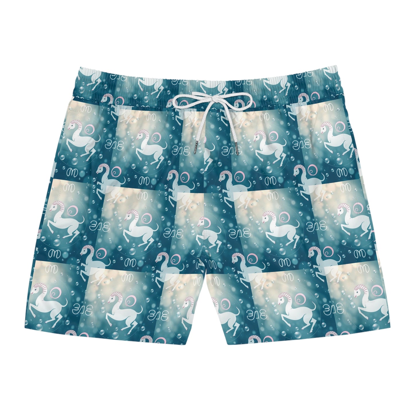 Men's Mid-Length Swim Shorts, (AOP), Aries, Zodiac, Bubble Pattern