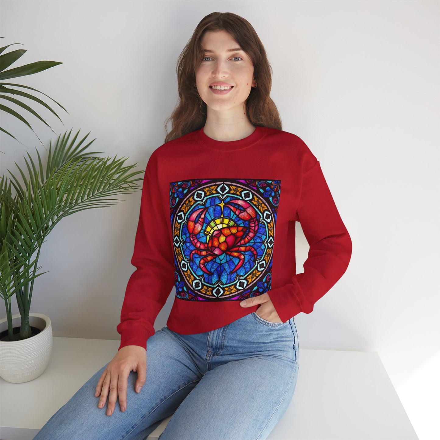 Unisex Heavy Blend™ Crewneck Sweatshirt, Glass 1, Cancer Zodiac Design