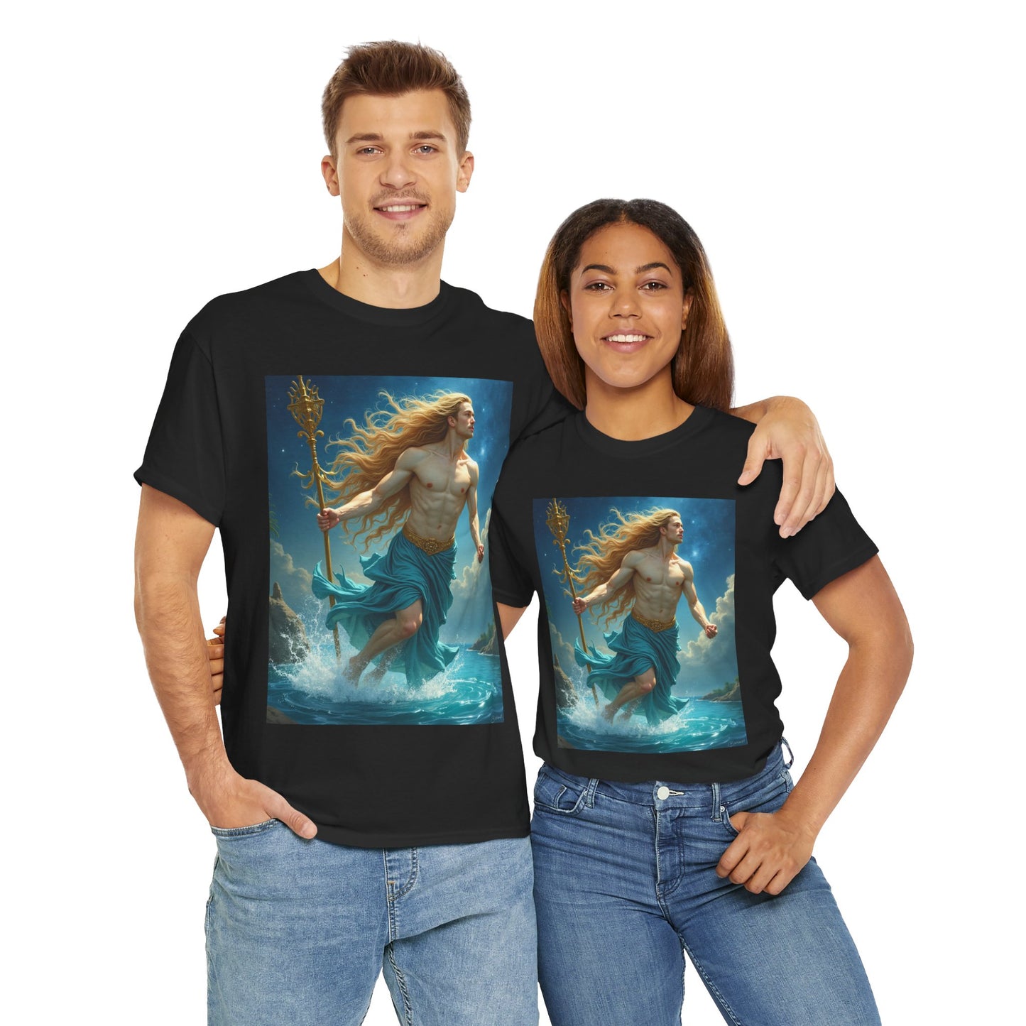 Unisex Heavy Cotton T-Shirt, Realistic, Aquarius Zodiac Design