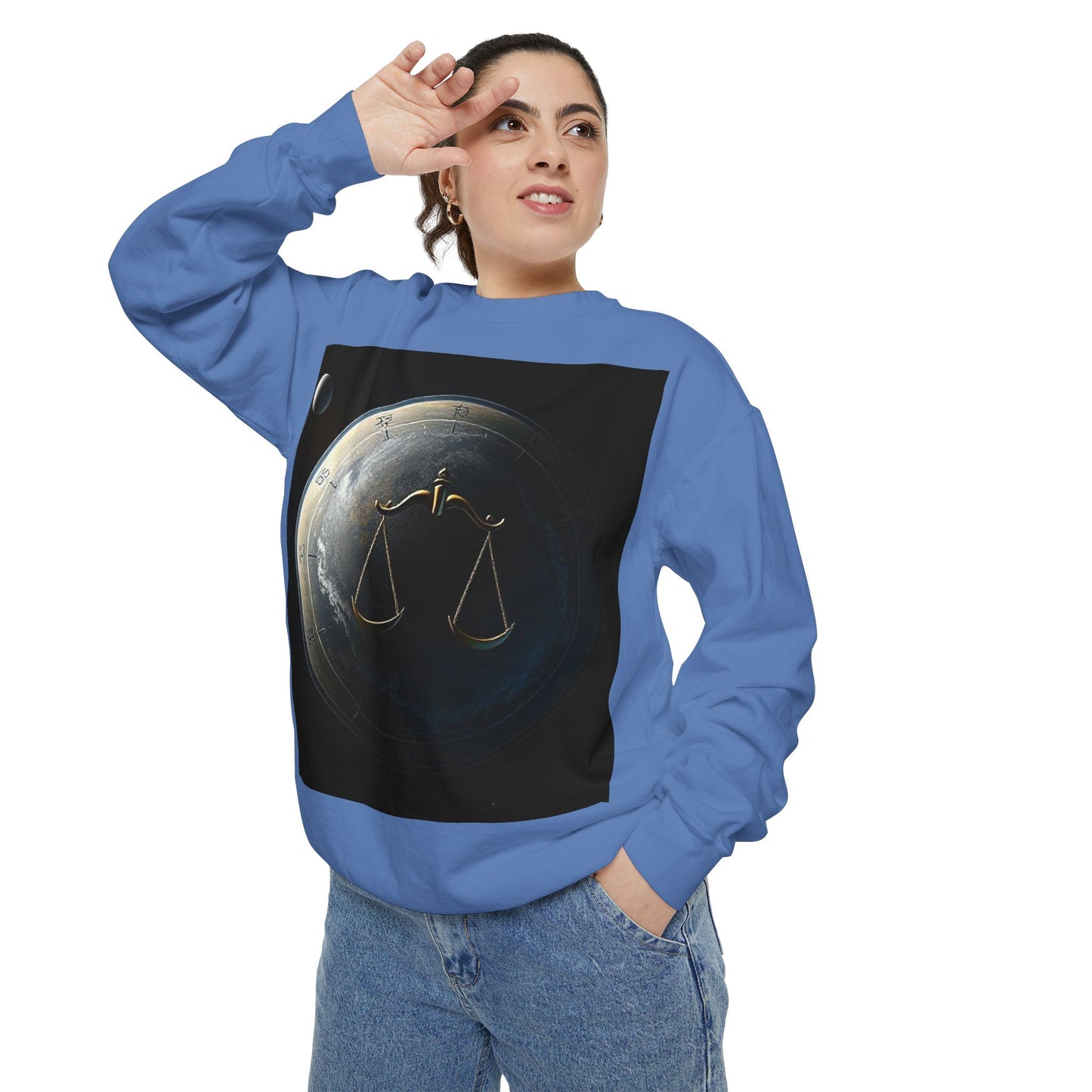 Garment-Dyed Sweatshirt, Unisex, Space Animal Design, Libra