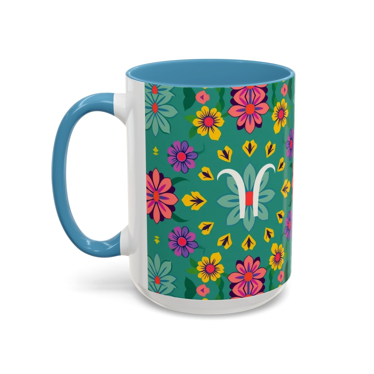 Accent Coffee Mug, Aquarius, Zodiac v3, Flower Pattern, (11, 15oz)