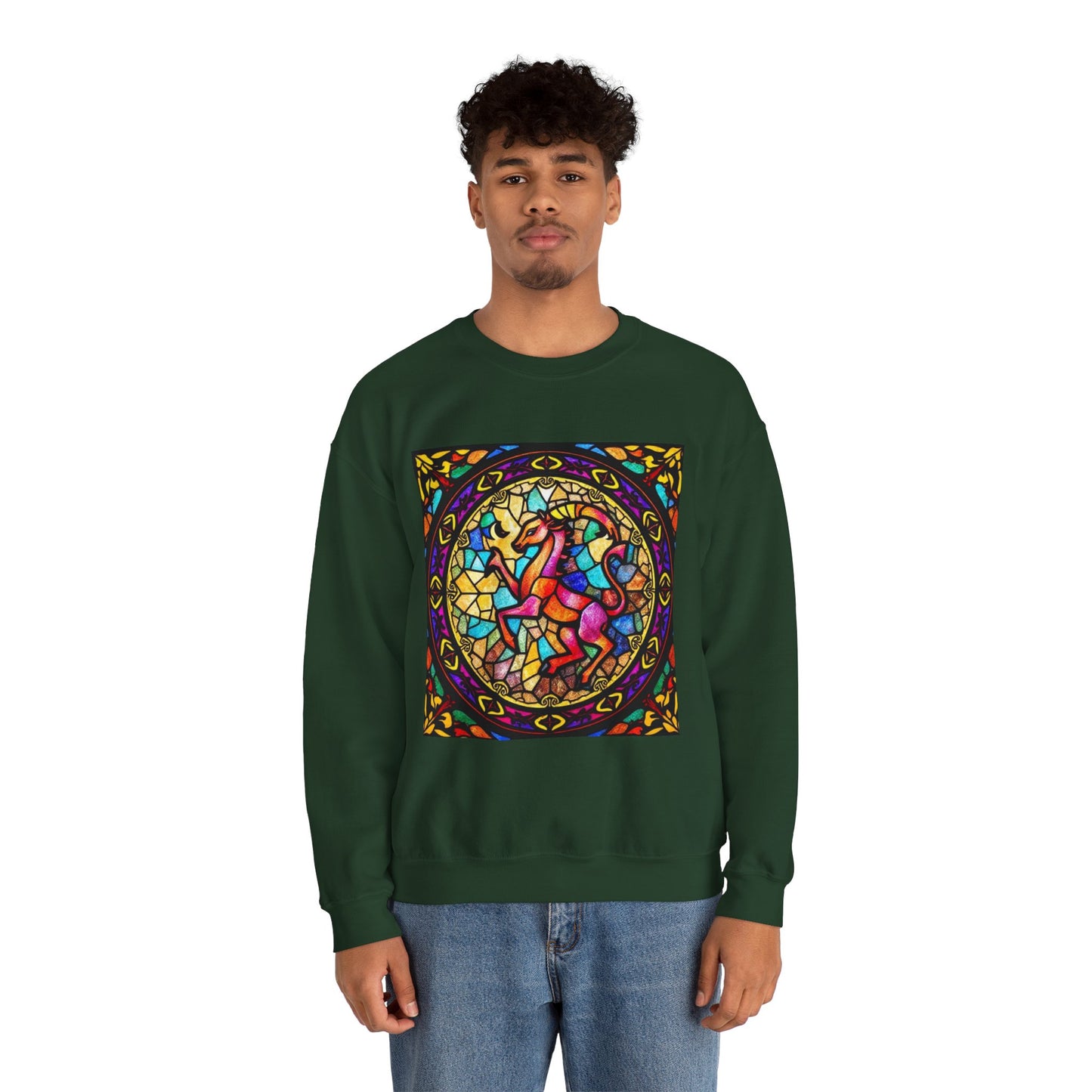 Unisex Heavy Blend™ Crewneck Sweatshirt, Glass, Aries Zodiac Design