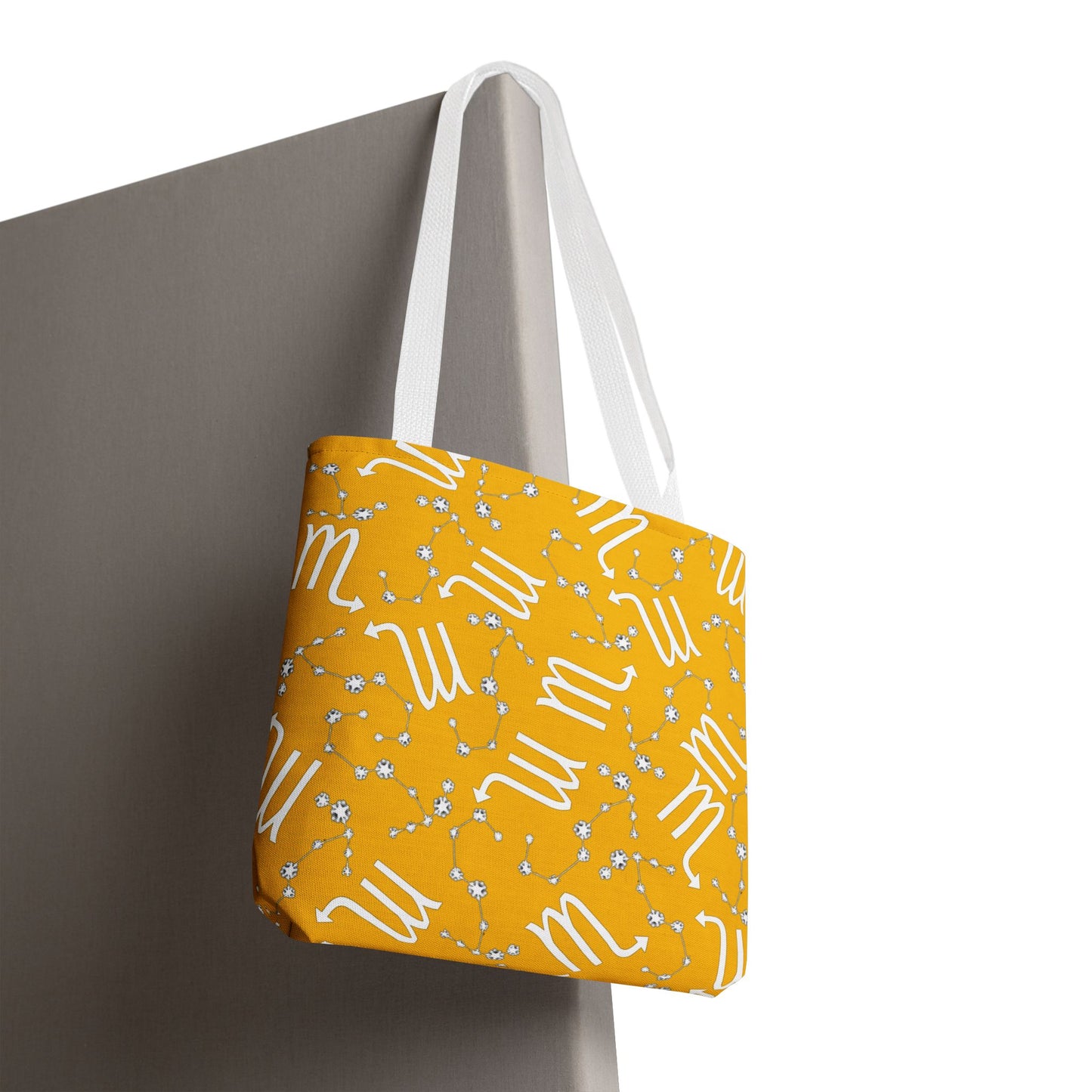 Tote Bag, Scorpio Zodiac Sign, AOP, (Yellow, White)