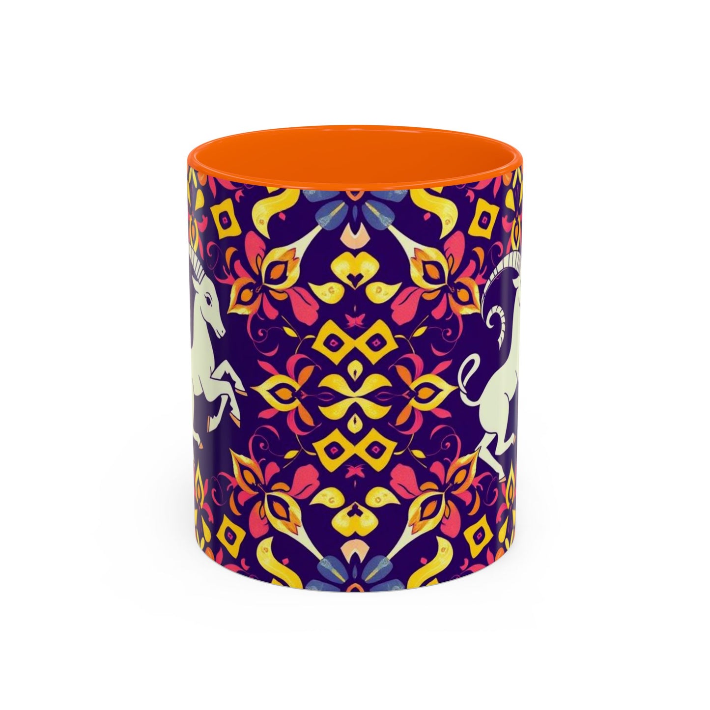 Accent Coffee Mug, Capricorn, Zodiac v1, Flower Pattern, (11, 15oz)