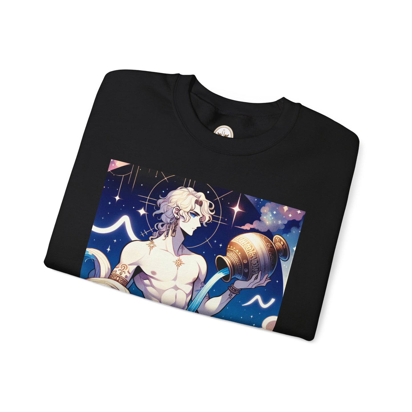 Unisex Heavy Blend™ Crewneck Sweatshirt, Anime Aqua God, Aquarius Zodiac Design