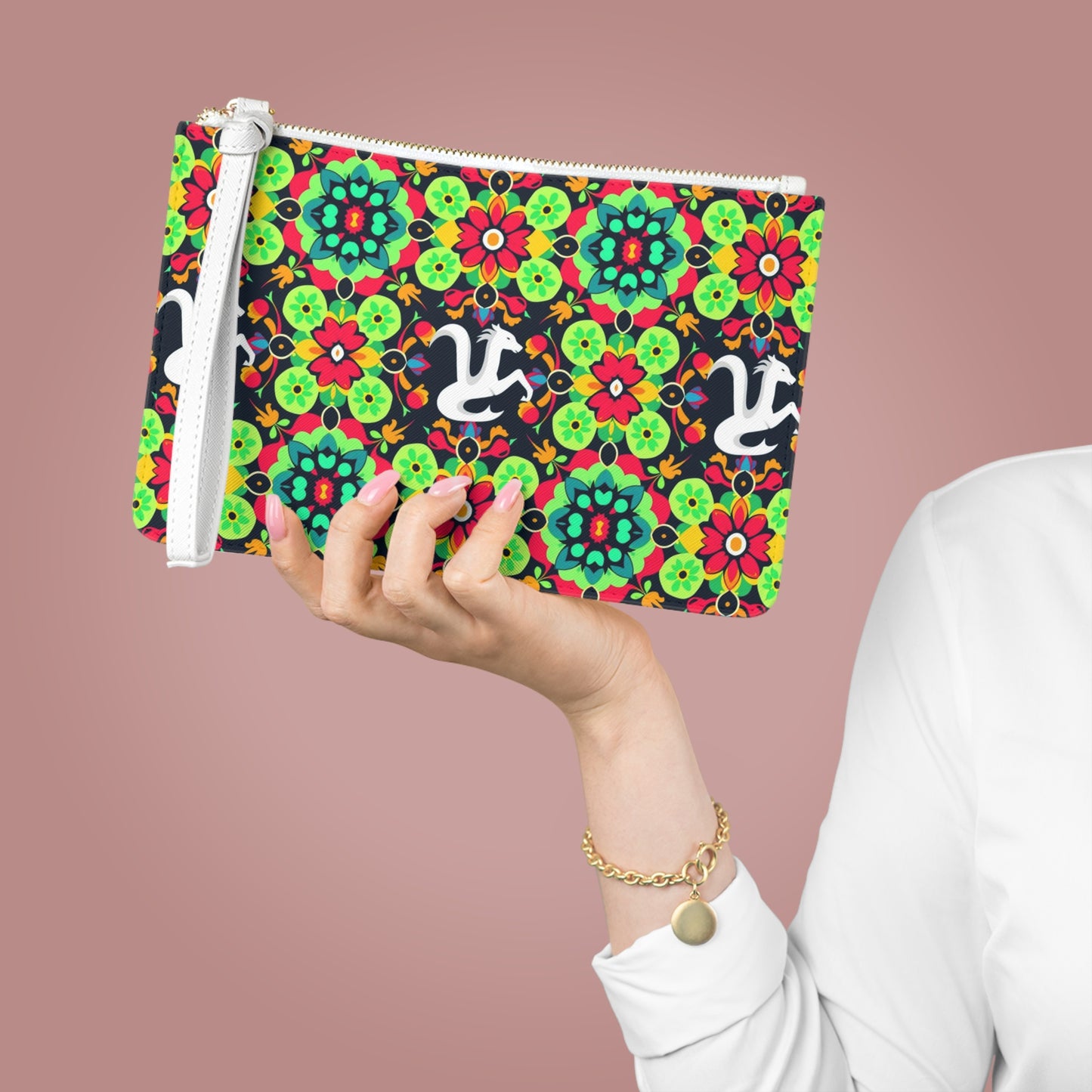 Clutch Bag, Aquarius, Zodiac v3, Flower Pattern