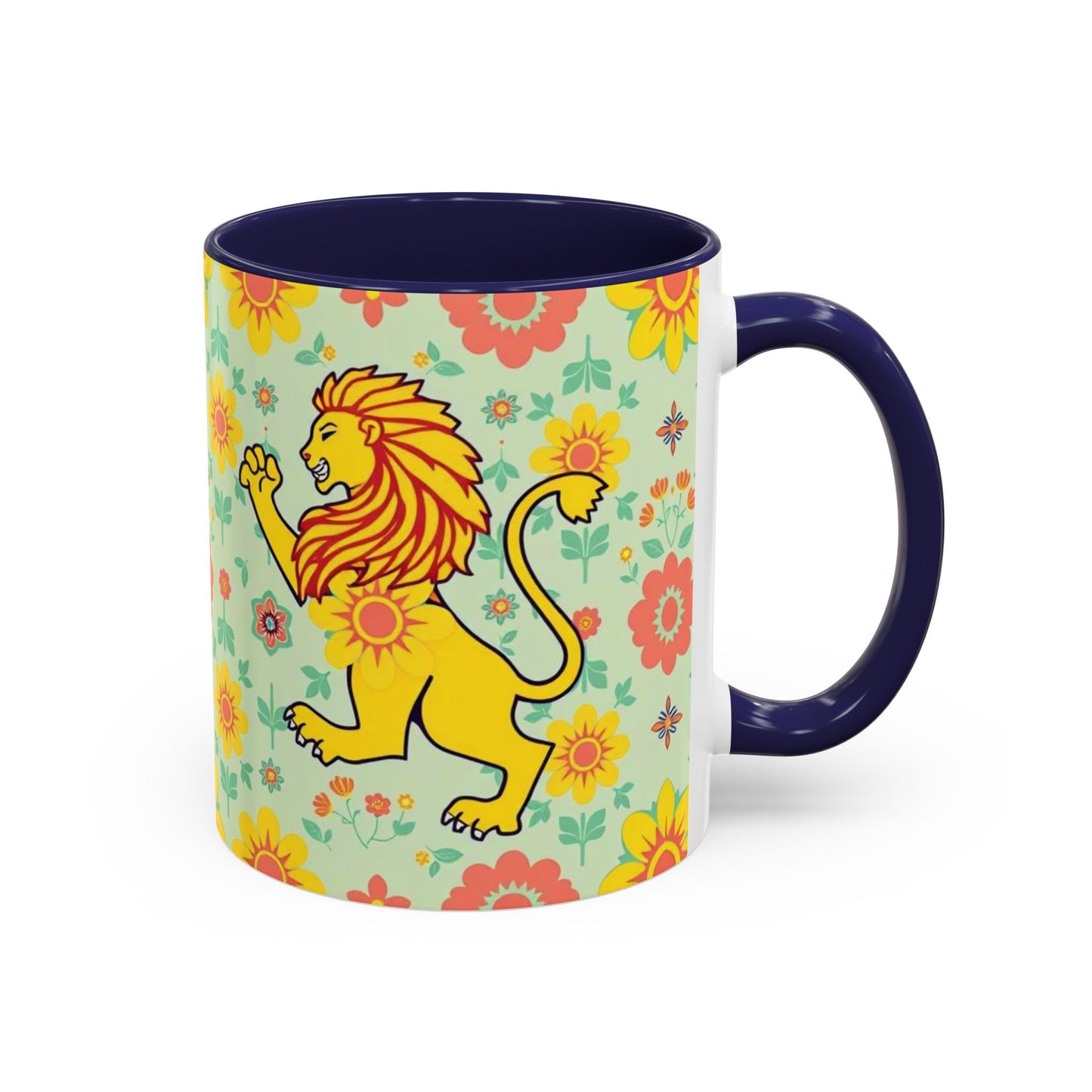 Accent Coffee Mug, Leo, Zodiac v2, Flower Pattern, (11, 15oz)