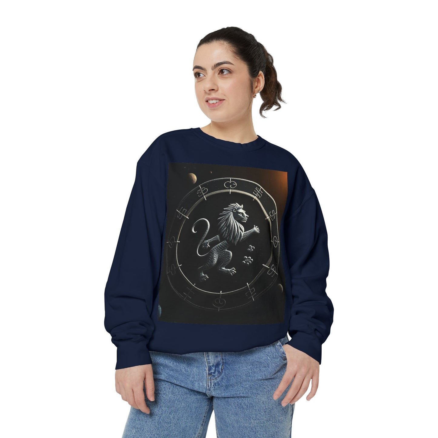 Garment-Dyed Sweatshirt, Unisex, Space Animal Design, Leo